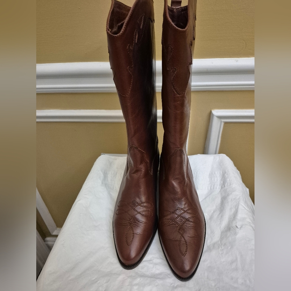 VanEli Brown Leather Mid-Calf Boots Size 7